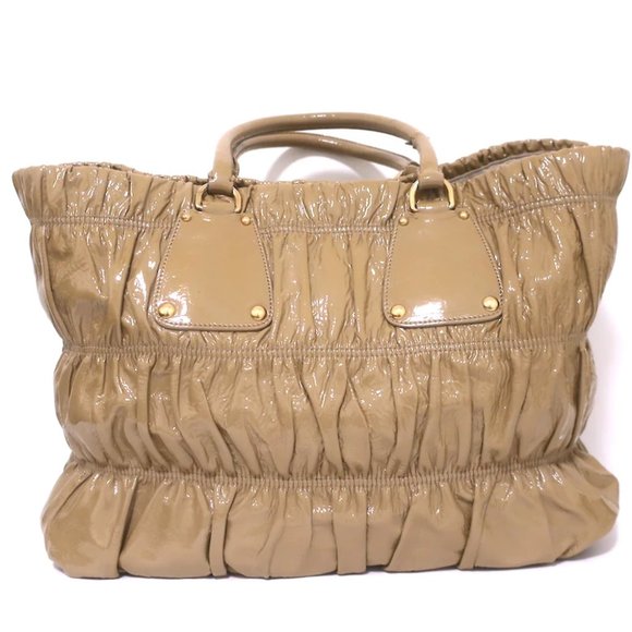 Prada Vernice Gaufre Tote Camel Patent Leather Large Shoulder Bag - Picture 5 of 12